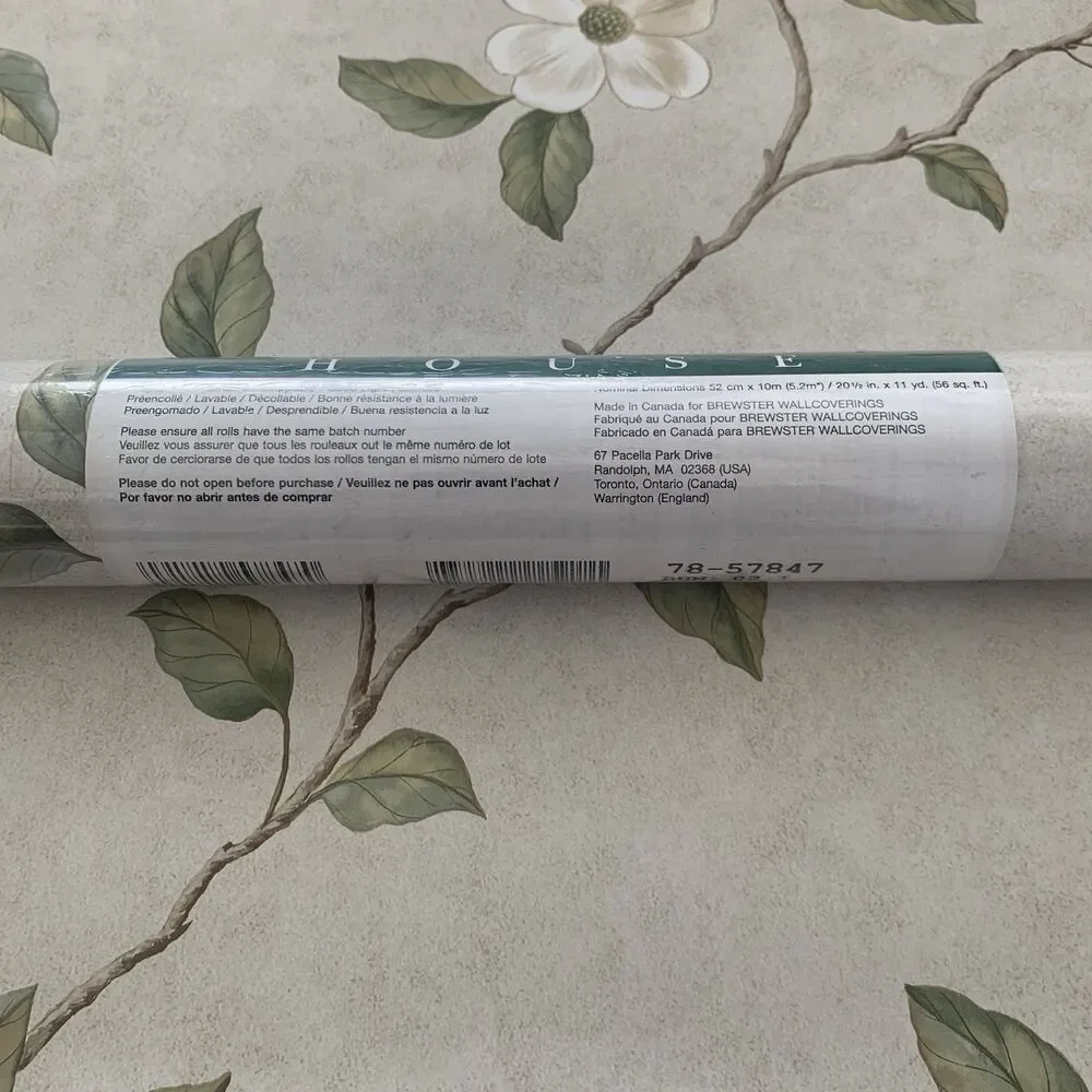 Vintage Beacon House Floral Dogwood Pattern Wallpaper Botanical